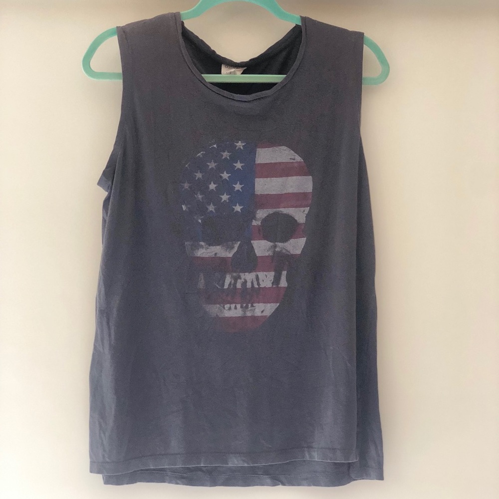 American Flag print, muscle tee with skull design